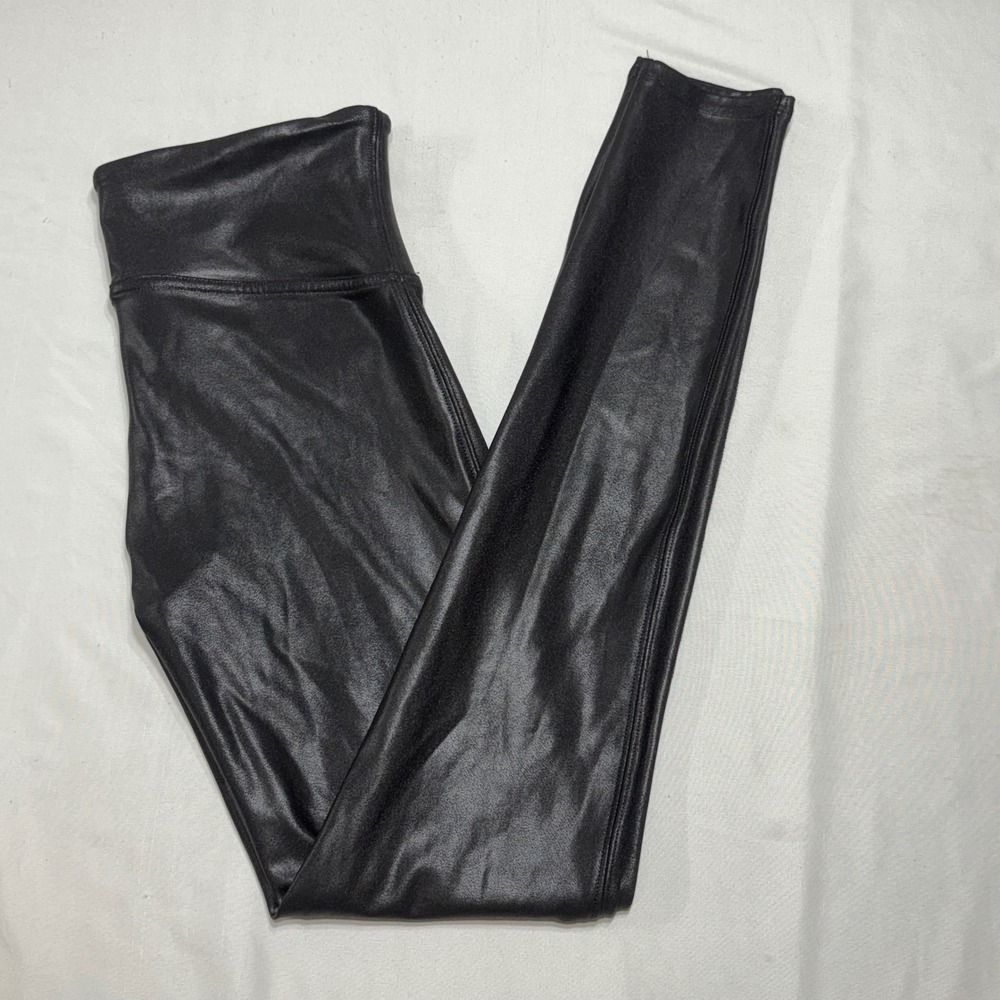 Spanx Faux Leather Leggings Womens Medium Black High Rise Moto Chic 2437‎ Vegan